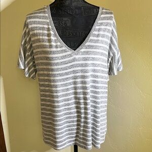Gray Striped V-Neck Women's Top